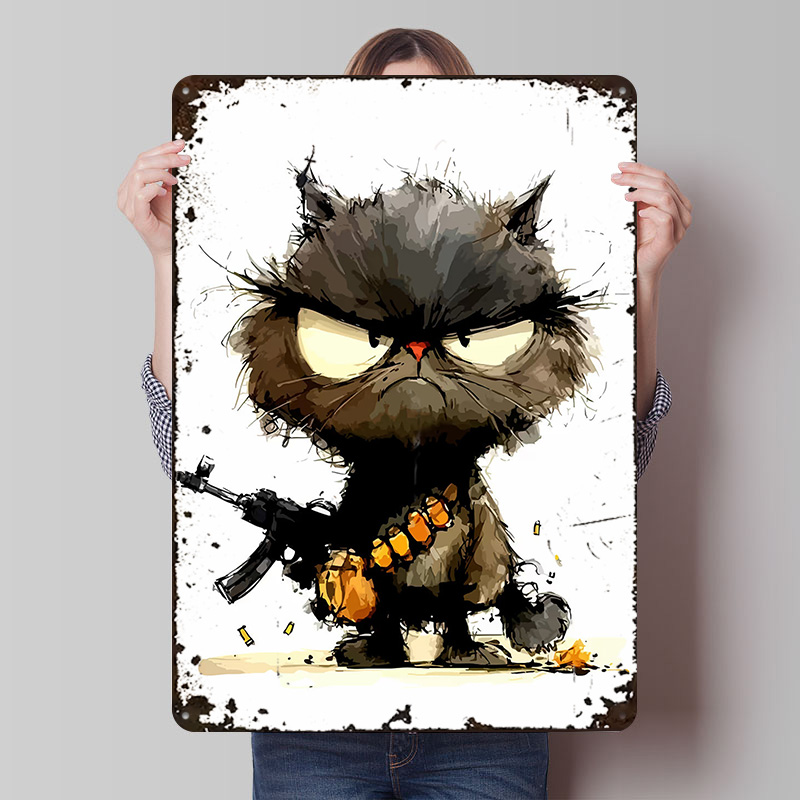 Retro Gaming Gun - Silahlı Kedi Baskılı Poster Özelleştirilmiş Retro